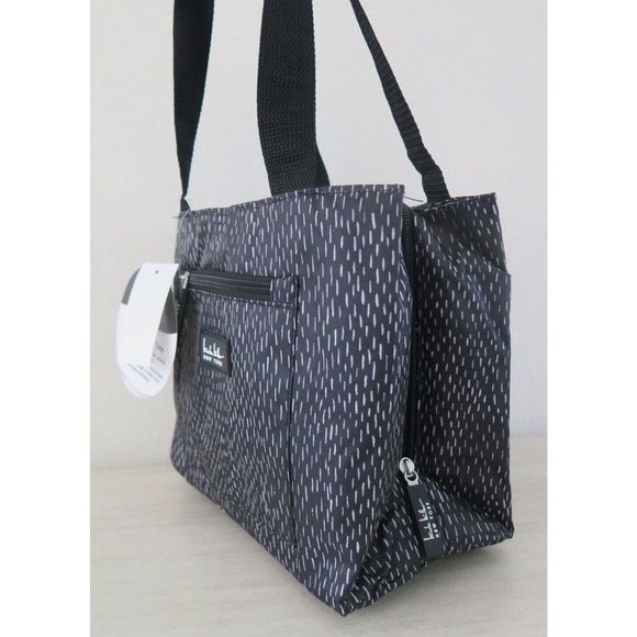 Nicole Miller New York N4684-01L Black/Wht Dashed Line Insulated 11" Lunch Tote - Picture 6 of 12